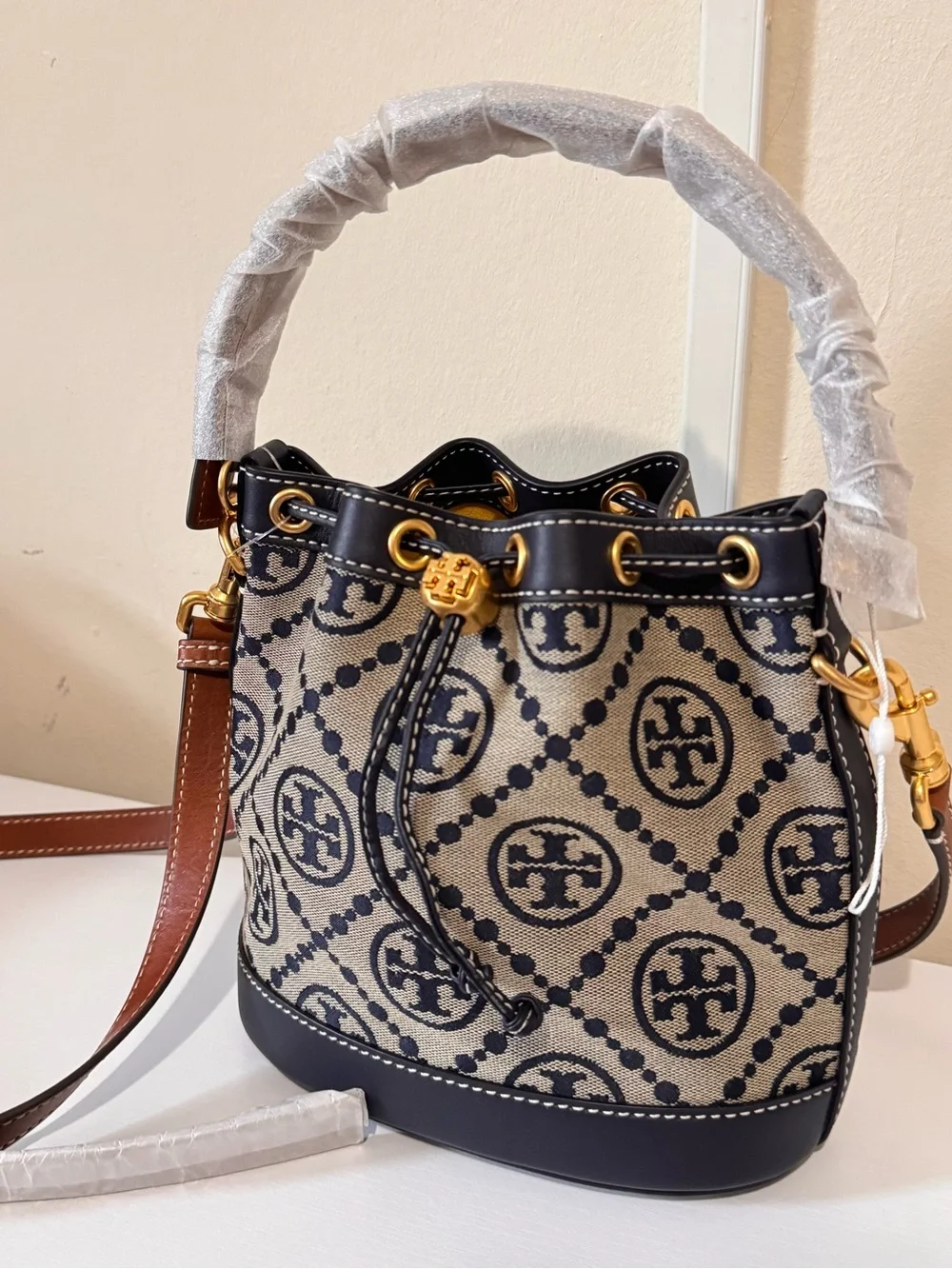 Tory Burch Women's Blue T Monogram Bucket Bag
